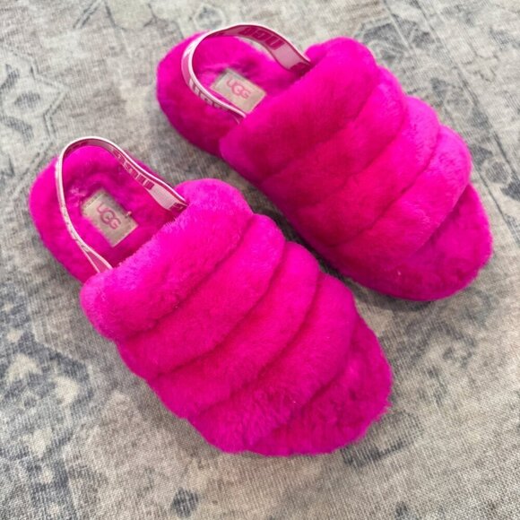 Ugg Fluff Yeah Slide Slippers Open Toe Sandals Cozy Lounge Casual Pink Size 4 - Picture 2 of 8